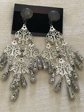 Silver Filigree Chandelier Drop Earrings - Elegant Statement Jewelry